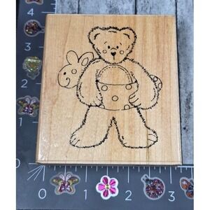 JRL Design Teddy Bear Swim Beach Beary Summer Q286 Rubber Stamp Wood #P77